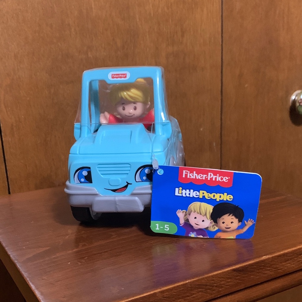 Fisher-Price Little People Bright Blue Smiling Car with Blonde Figure